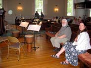 Drummers Charlie Bowen and Mary Neumann wait for the performance of Black Bear Dance