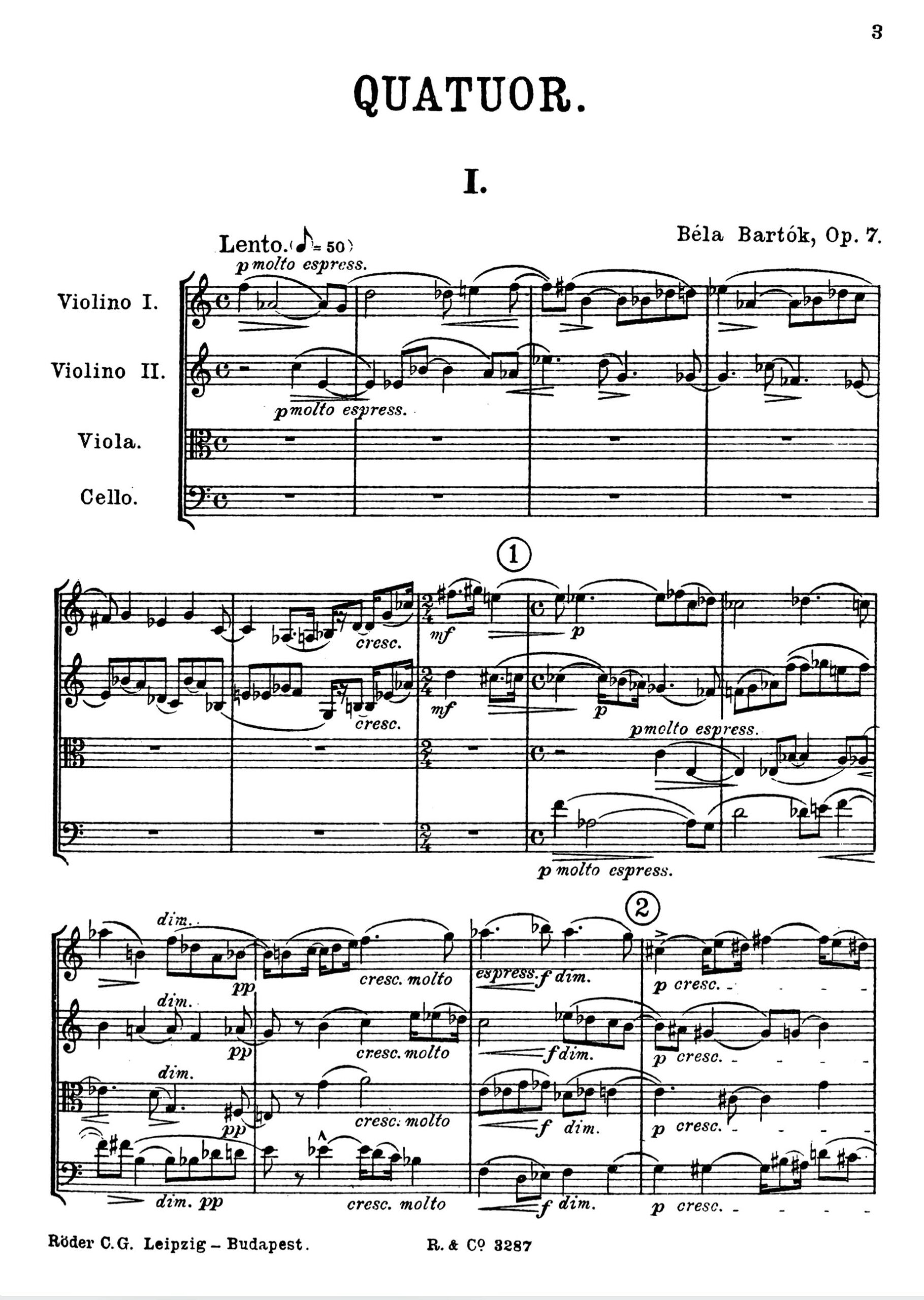 String Quartet No.1 by Bela Bartok, pg.1
