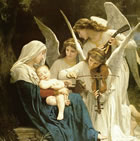 Angels playing for baby Jesus and Mary
